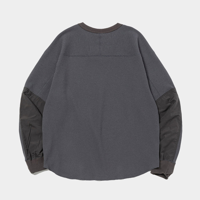 MEANSWHILE SOLOTEX WAFFLE L/S TEE-CHARCOAL