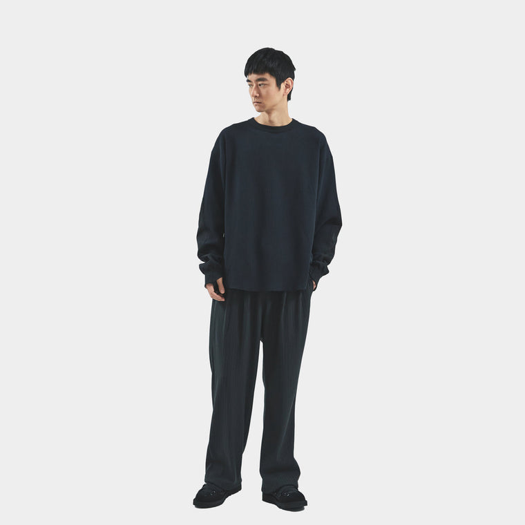 MEANSWHILE SOLOTEX WAFFLE L/S TEE-CHARCOAL