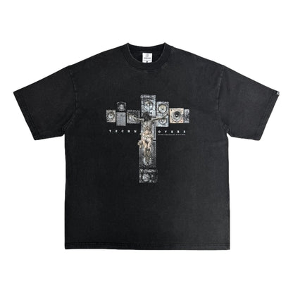 2ND CLOSET "JESUS LOVES TECHNO" WASHED T-SHIRT-WASHED BLACK