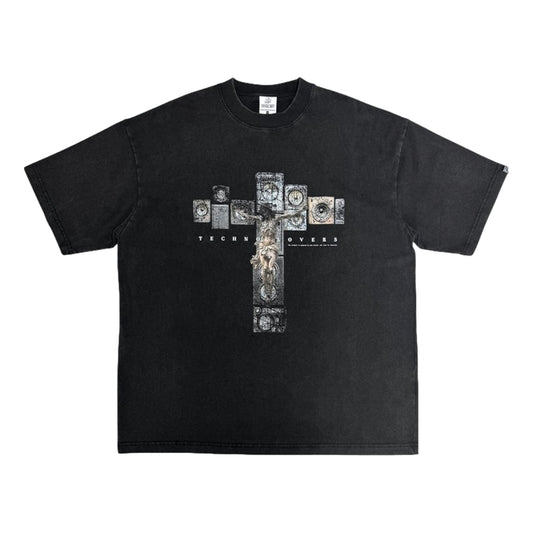 2ND CLOSET "JESUS LOVES TECHNO" WASHED T-SHIRT-WASHED BLACK