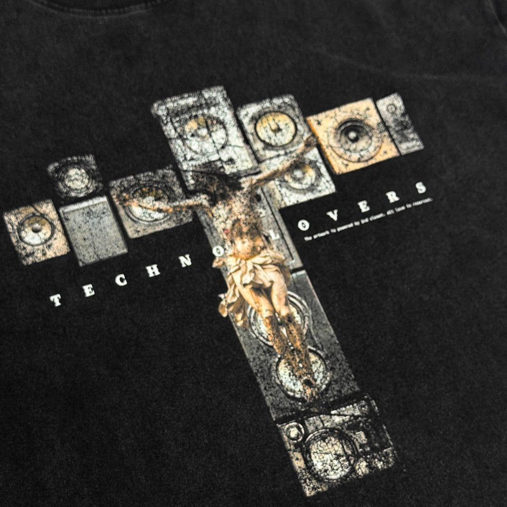 2ND CLOSET "JESUS LOVES TECHNO" WASHED T-SHIRT-WASHED BLACK