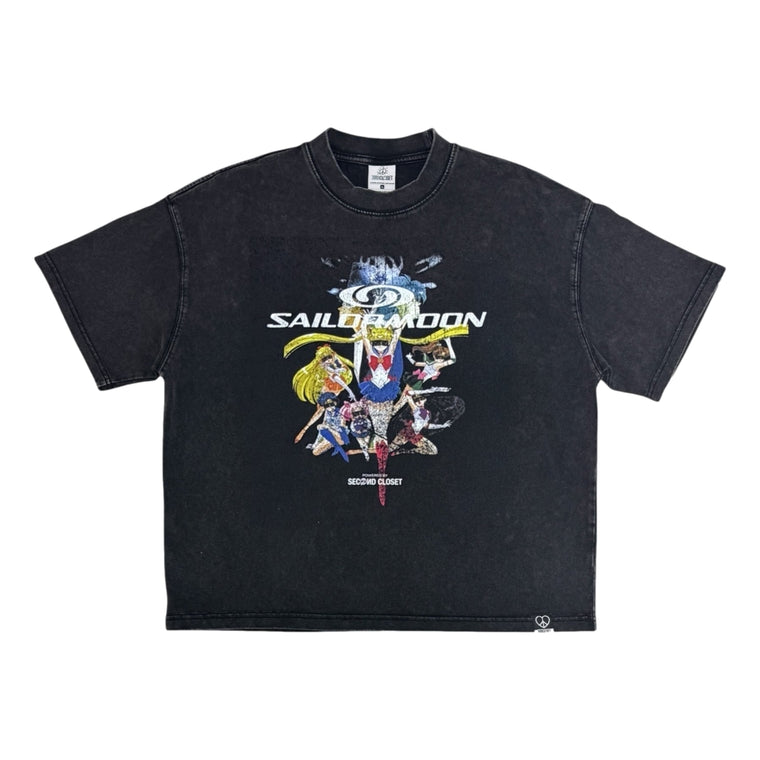 2ND CLOSET "SAILORMOON" WASHED BOXY T-SHIRT-WASHED BLACK