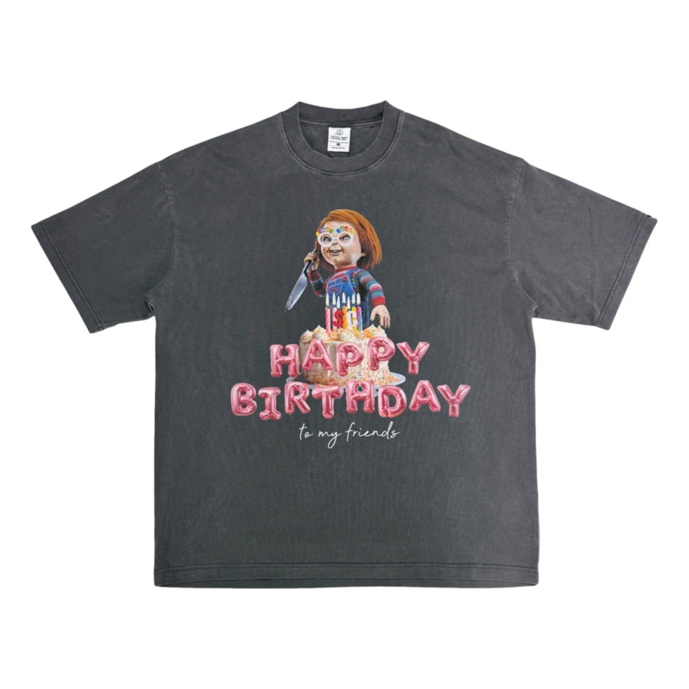 2ND CLOSET "HAPPY BIRTHDAY, CHUCKY" WASHED T-SHIRT-WASHED GREY