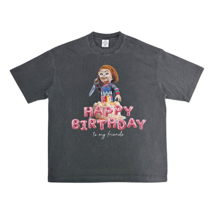 2ND CLOSET "HAPPY BIRTHDAY, CHUCKY" WASHED T-SHIRT-WASHED GREY