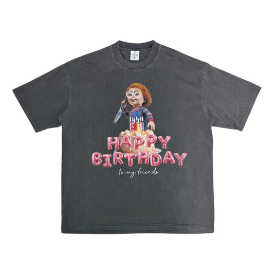 2ND CLOSET "HAPPY BIRTHDAY, CHUCKY" WASHED T-SHIRT-WASHED GREY