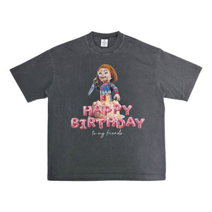 2ND CLOSET "HAPPY BIRTHDAY, CHUCKY" WASHED T-SHIRT-WASHED GREY