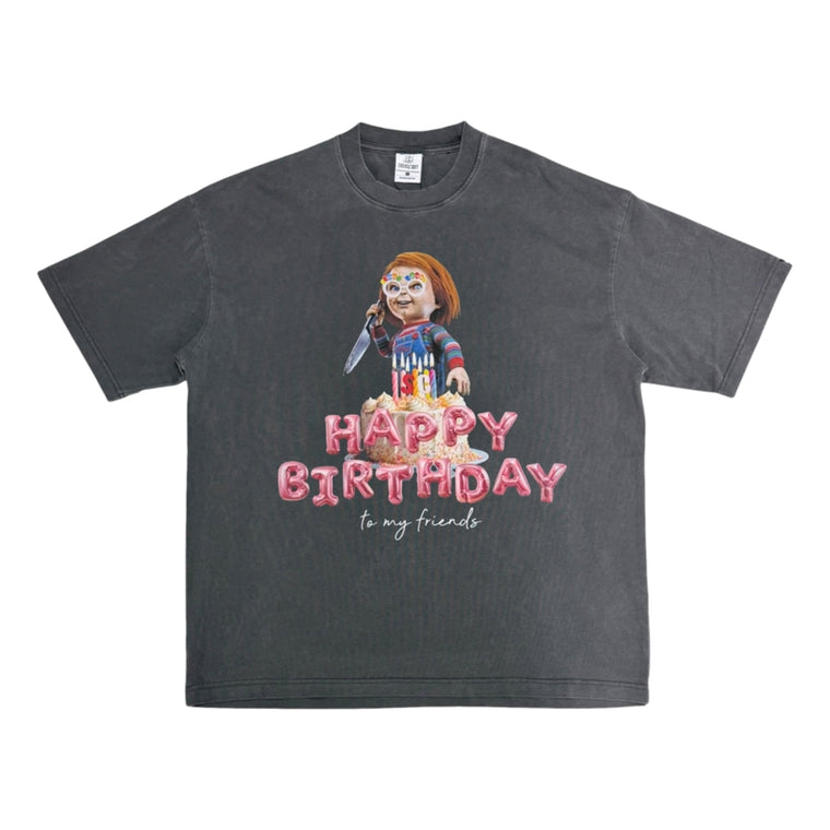 2ND CLOSET "HAPPY BIRTHDAY, CHUCKY" WASHED T-SHIRT-WASHED GREY