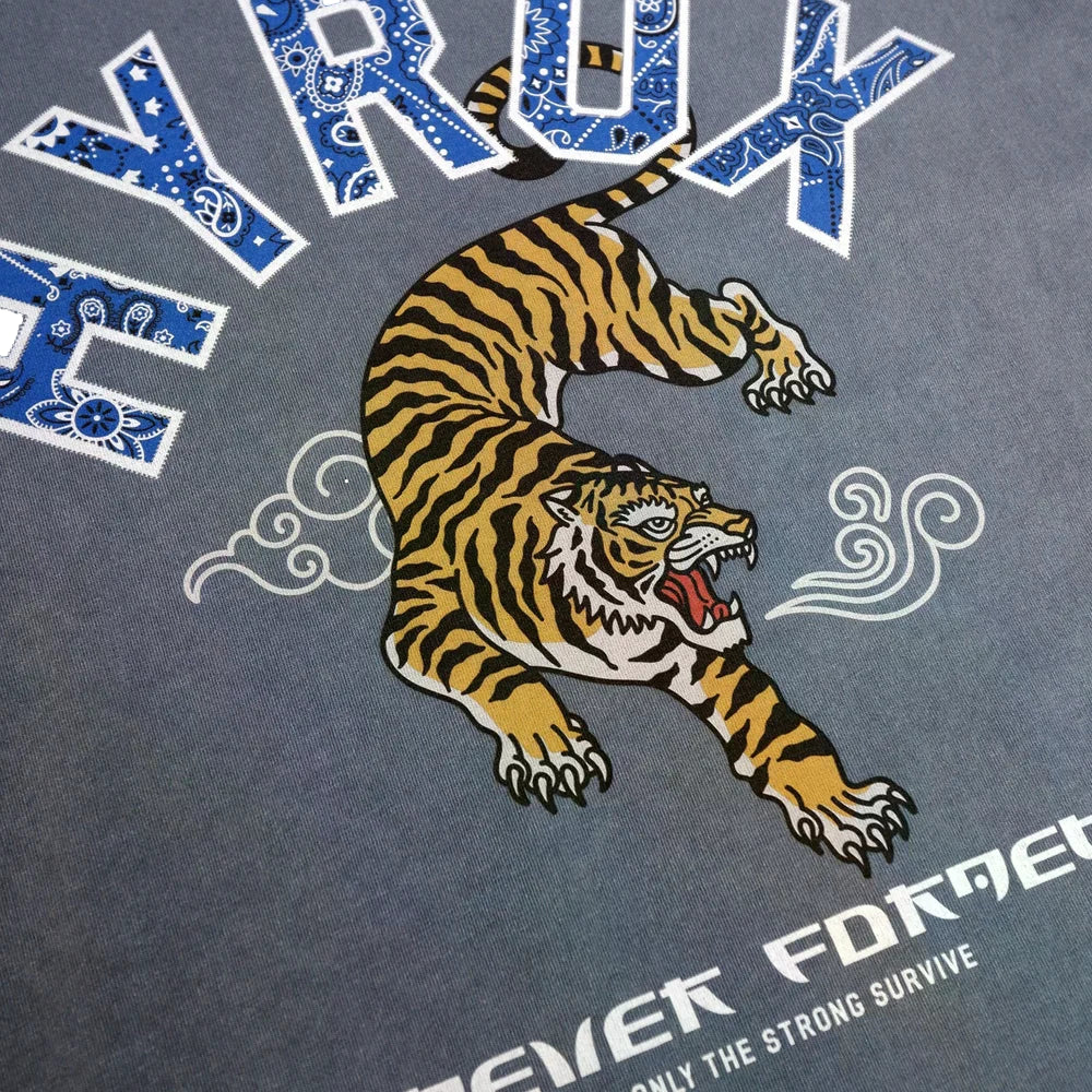 2ND CLOSET HYROX TIGER WASHED T-SHIRT-WASHED BLUE