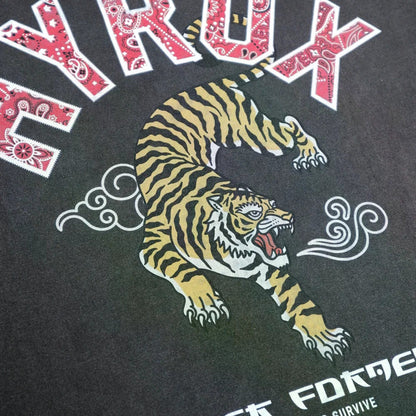 2ND CLOSET HYROX TIGER WASHED T-SHIRT-WASHED BLACK