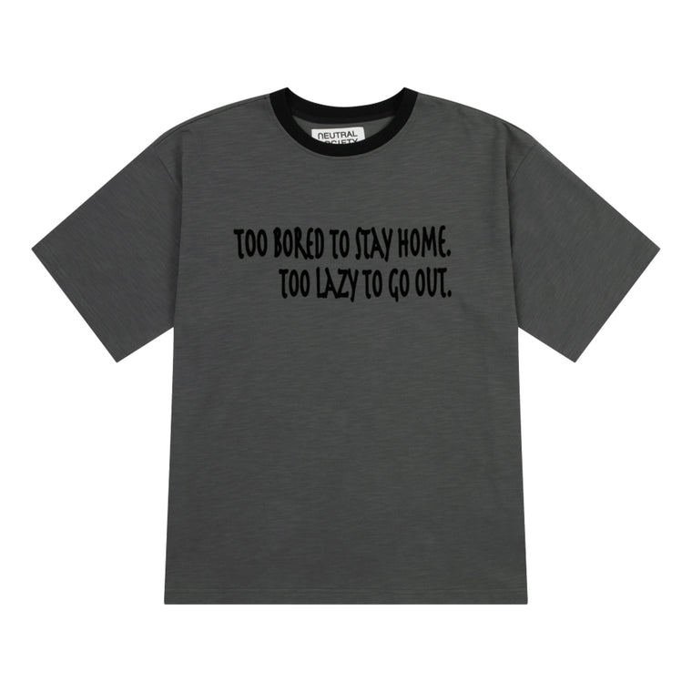 NEUTRAL SOCIETY STAY HOME RINGER TEE-DARK GREY
