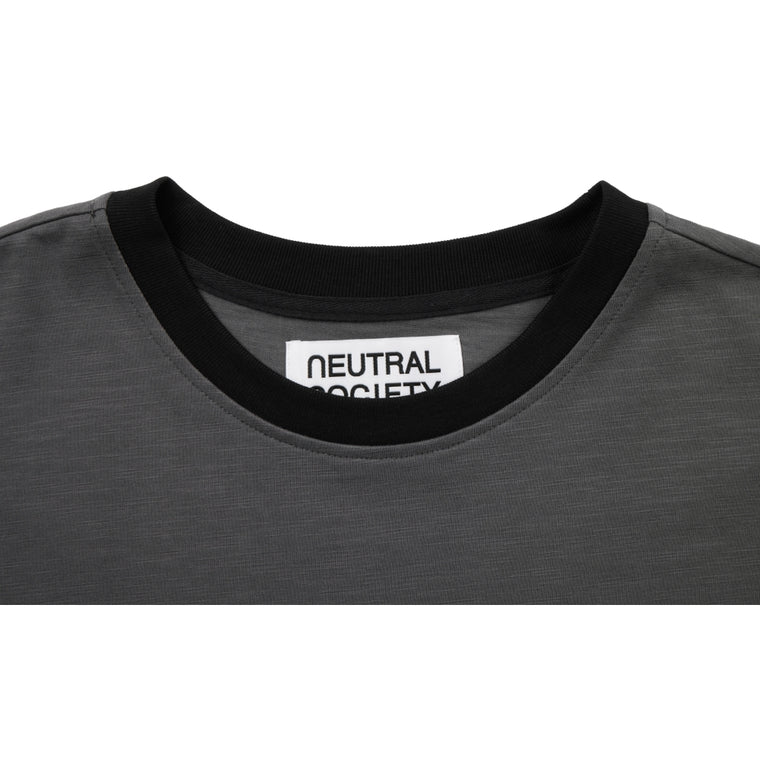 NEUTRAL SOCIETY STAY HOME RINGER TEE-DARK GREY