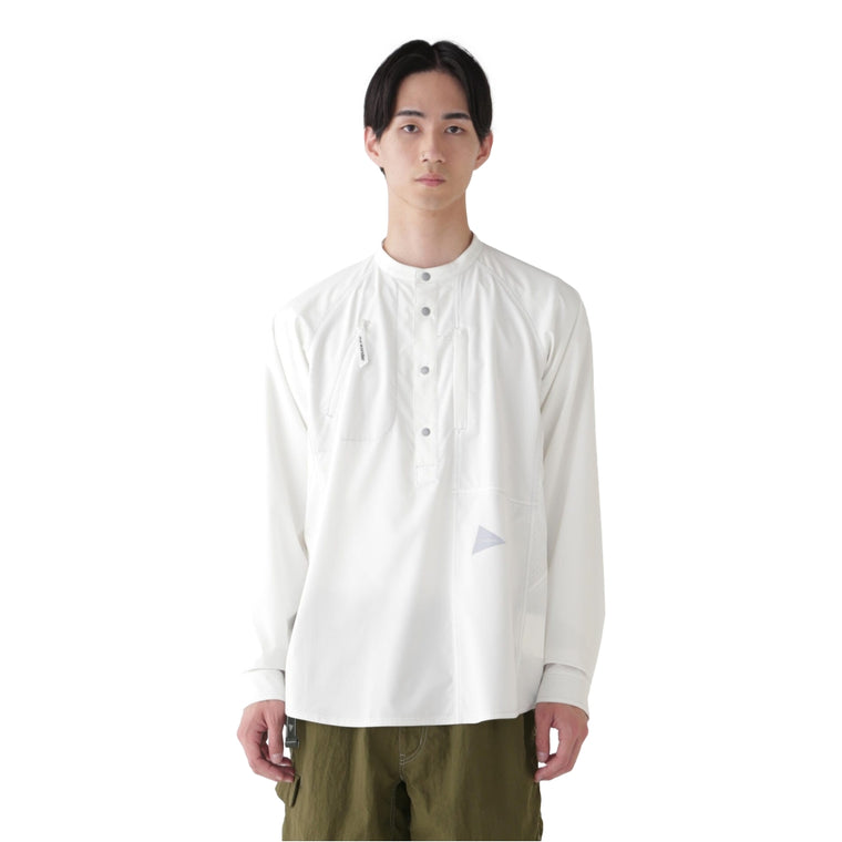 AND WANDER STRETCH RIP BAND COLLAR SHIRT-WHITE