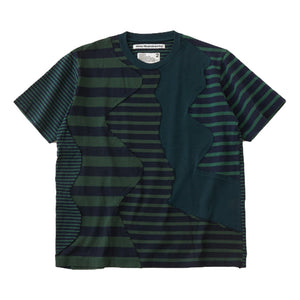 WHITE MOUNTAINEERING STRIPE PATCHWORK T-SHIRT-NAVY