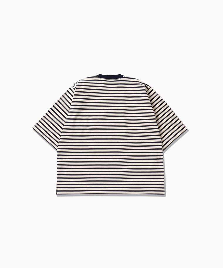 AND WANDER STRIPE POCKET SS TEE-NAVY