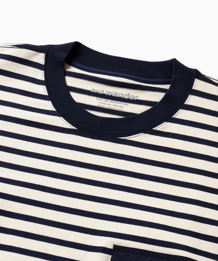 AND WANDER STRIPE POCKET SS TEE-NAVY