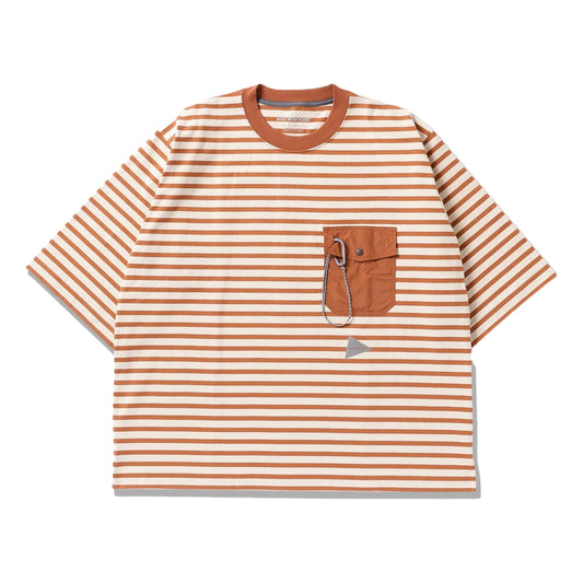 AND WANDER STRIPE POCKET SS TEE-ORANGE