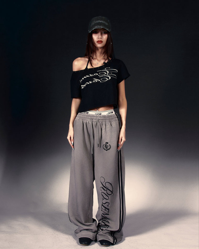 ROSEMAESE SLOUCHY OFF-SHOULDER CROP TEE-BLACK