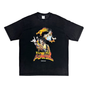 2ND CLOSET KUNG FU POWER WASHED T-SHIRT-BLACK