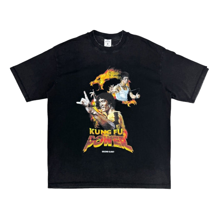 2ND CLOSET KUNG FU POWER WASHED T-SHIRT-BLACK