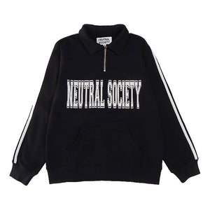 NEUTRAL SOCIETY ZIPPER POLO SWEATSHIRT-BLACK