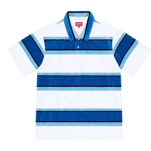 SUPREME STRIPE VELOUR POLO-WHITE