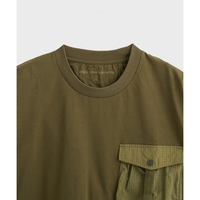 WHITE MOUNTAINEERING TAPE POCKET T-SHIRT-KHAKI
