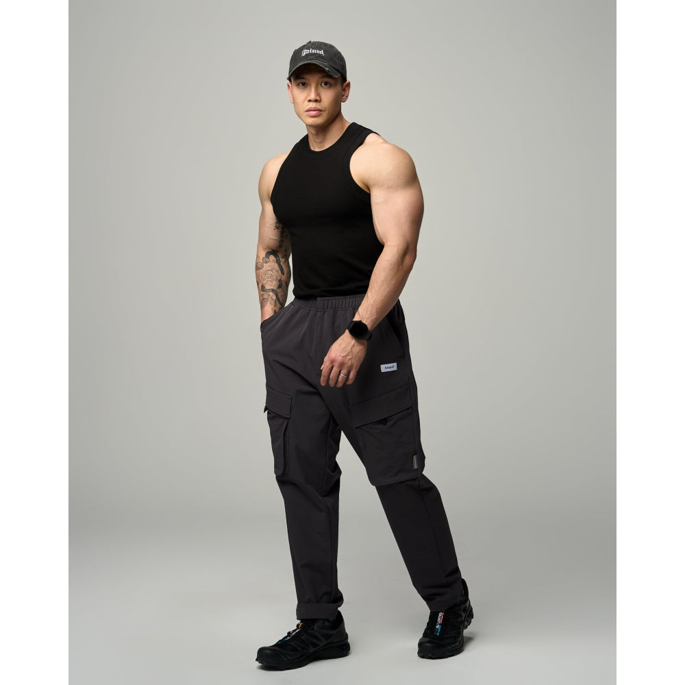 TEAMJOINED TECH POACKETS GYM CARGO PANTS-DARK GREY