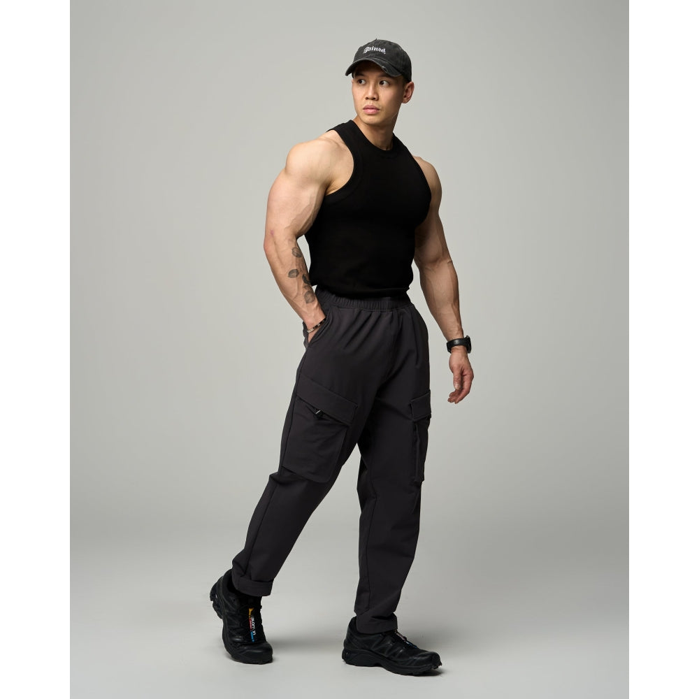 TEAMJOINED TECH POACKETS GYM CARGO PANTS-DARK GREY