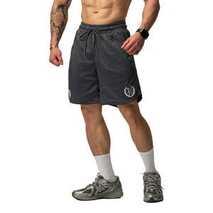TEAMJOINED TJTC™ FLOCK BADGE D-MESH V2 SHORTS-DARK GREY