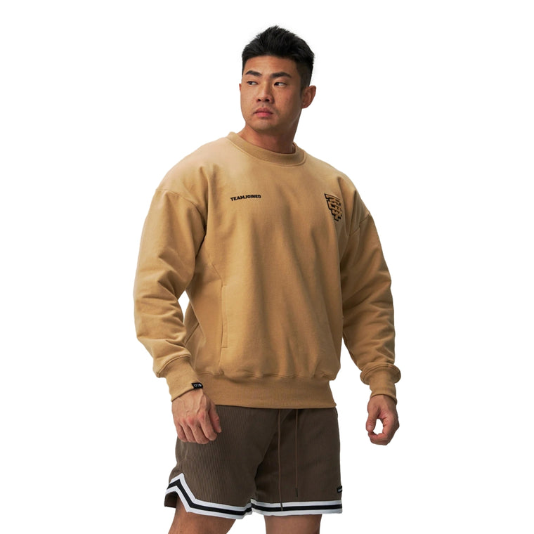 TEAMJOINED TJTC™ HEAVY STRETCH EMBROIDERED PATCH PULLOVER-KHAKI