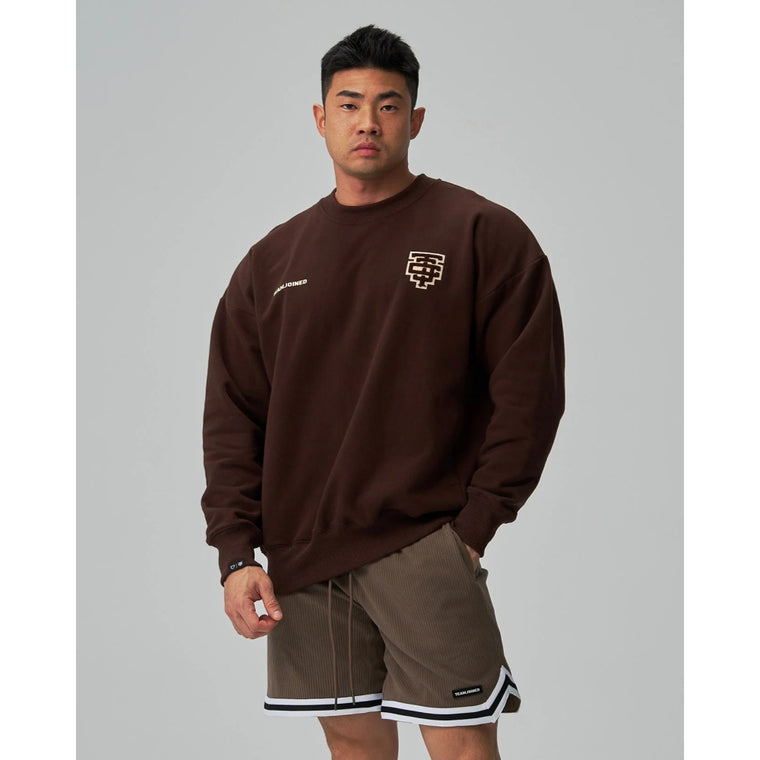 TEAMJOINED TJTC™ HEAVY STRETCH EMBROIDERED PATCH PULLOVER-BROWN