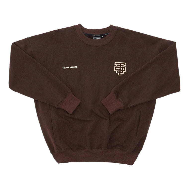 TEAMJOINED TJTC™ HEAVY STRETCH EMBROIDERED PATCH PULLOVER-BROWN