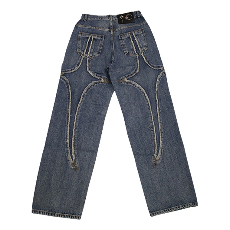 THUG CLUB TRIBAL DENIM PANTS-BLUE