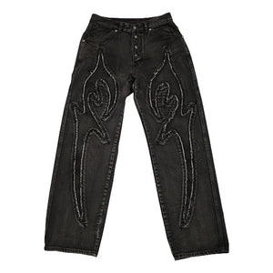 THUG CLUB TRIBAL DENIM PANTS-BLACK