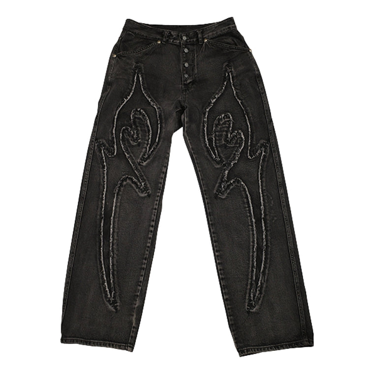 THUG CLUB TRIBAL DENIM PANTS-BLACK