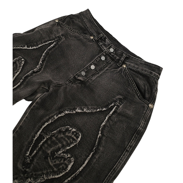 THUG CLUB TRIBAL DENIM PANTS-BLACK