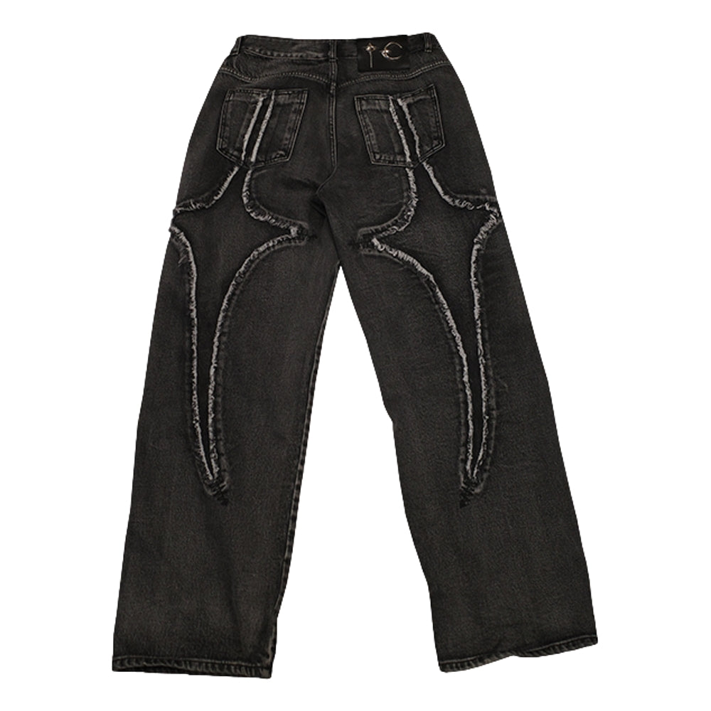 THUG CLUB TRIBAL DENIM PANTS-BLACK - Popcorn Store