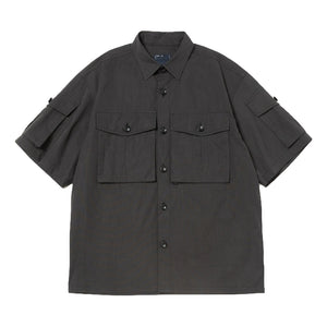 MEANSWHILE TRINITY CHAMBRAY SAFARI S/S SHIRT-IVORY BLACK