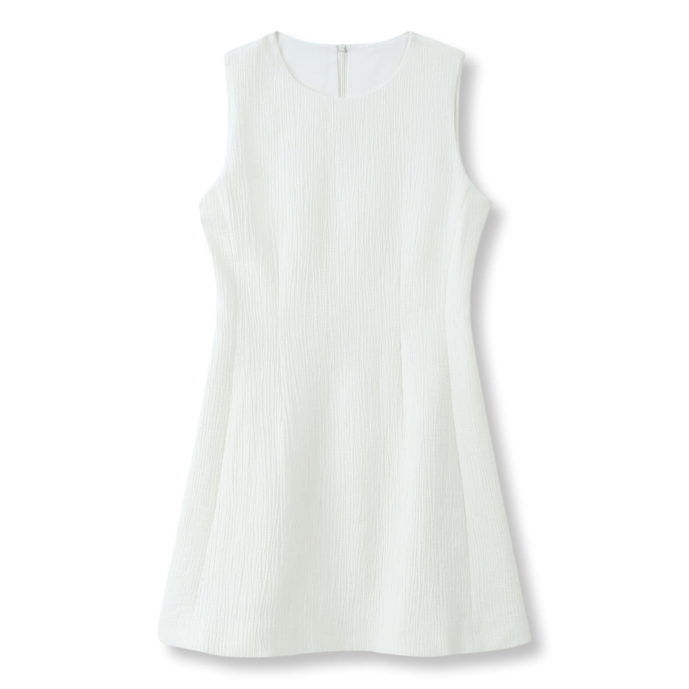 ESPRIT TEXTURED SLEEVELESS FIT-AND-FLARE MINI DRESS-OFF WHITE