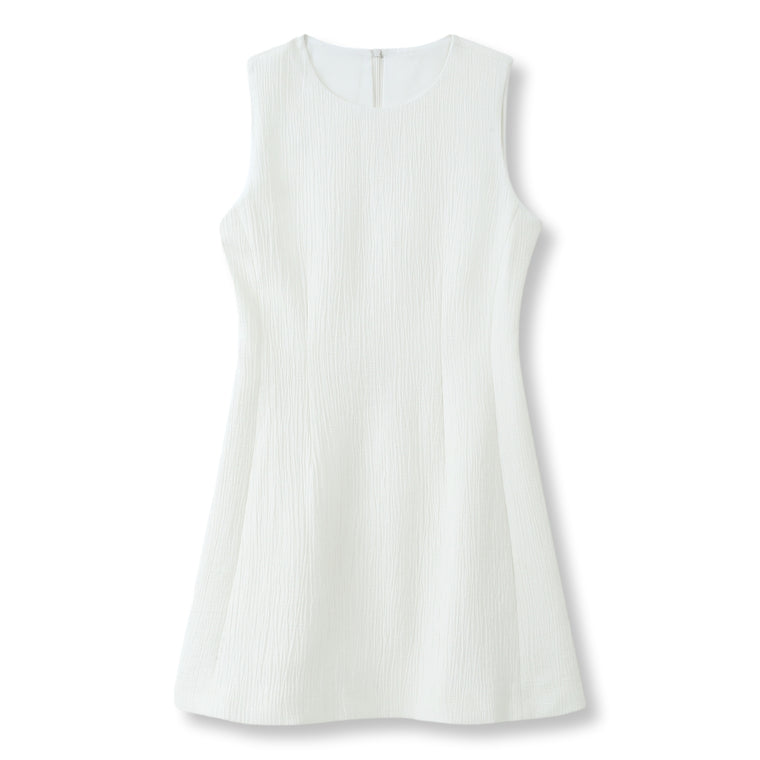ESPRIT TEXTURED SLEEVELESS FIT-AND-FLARE MINI DRESS-OFF WHITE