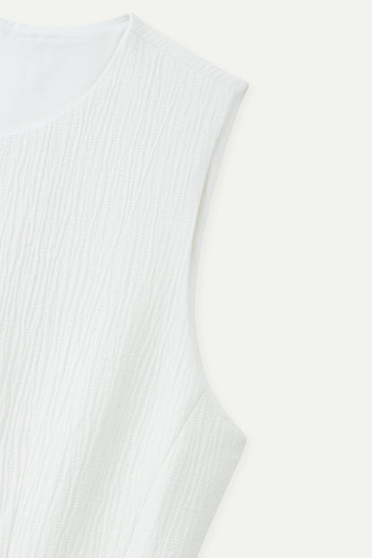 ESPRIT TEXTURED SLEEVELESS FIT-AND-FLARE MINI DRESS-OFF WHITE