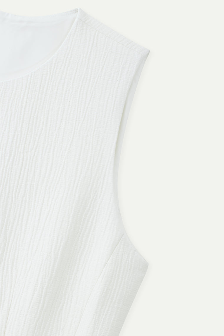 ESPRIT TEXTURED SLEEVELESS FIT-AND-FLARE MINI DRESS-OFF WHITE