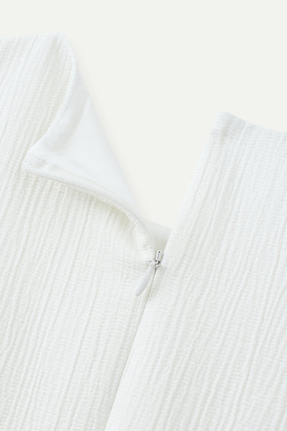 ESPRIT TEXTURED SLEEVELESS FIT-AND-FLARE MINI DRESS-OFF WHITE