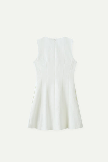 ESPRIT TEXTURED SLEEVELESS FIT-AND-FLARE MINI DRESS-OFF WHITE