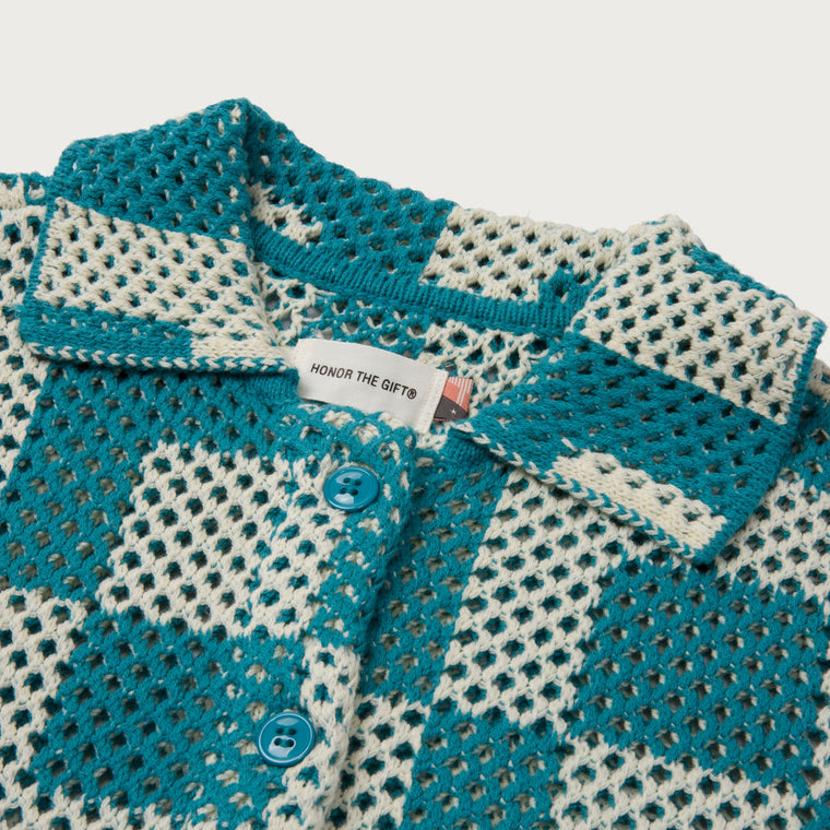 HONOR THE GIFT UNISEX CROCHET SS BUTTON DOWN-TEAL