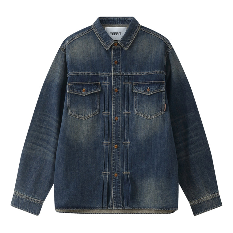 ESPRIT VINTAGE WASHED DENIM OVERSHIRT-NAVY