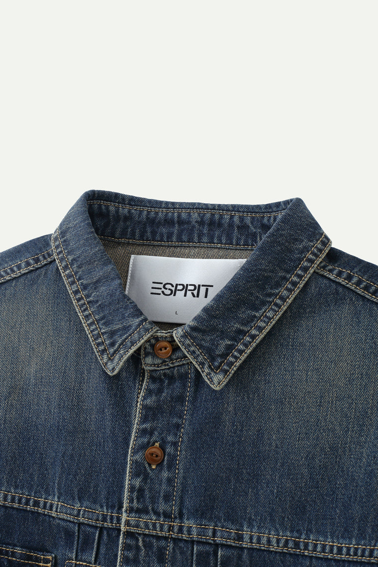 ESPRIT VINTAGE WASHED DENIM OVERSHIRT-NAVY