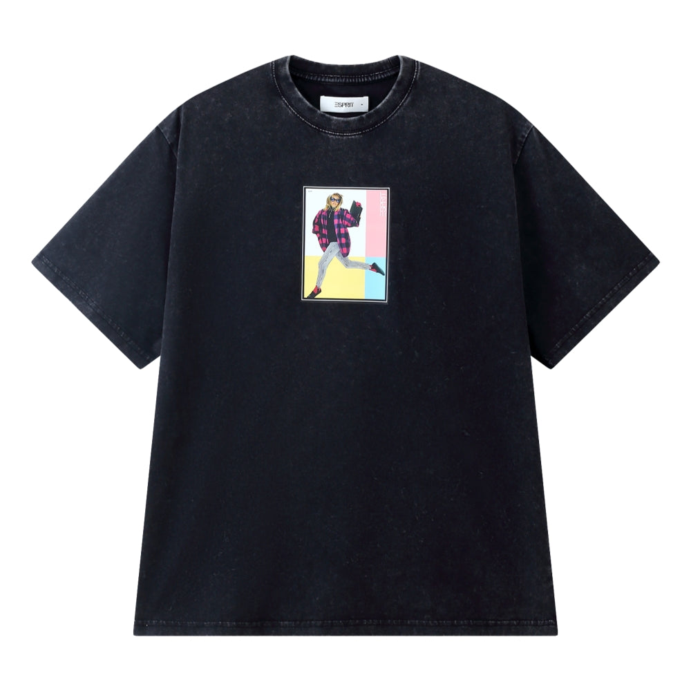 ESPRIT VINTAGE ARCHIVE PRINT RELAXED FIT T-SHIRT-BLACK