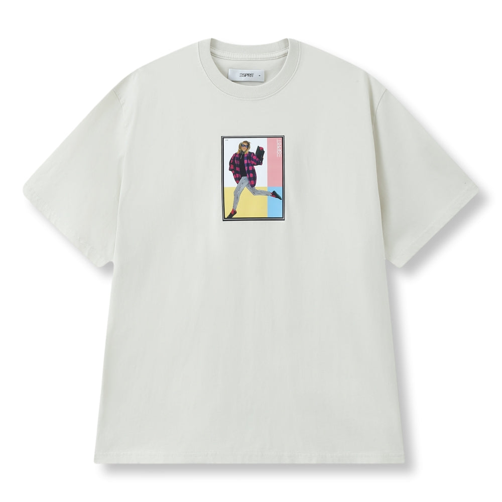 ESPRIT VINTAGE ARCHIVE PRINT RELAXED FIT T-SHIRT-OFF WHITE