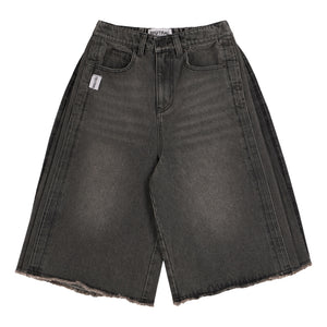 NEUTRAL SOCIETY WASH DENIM WIDE SHORTS-BLACK DENIM